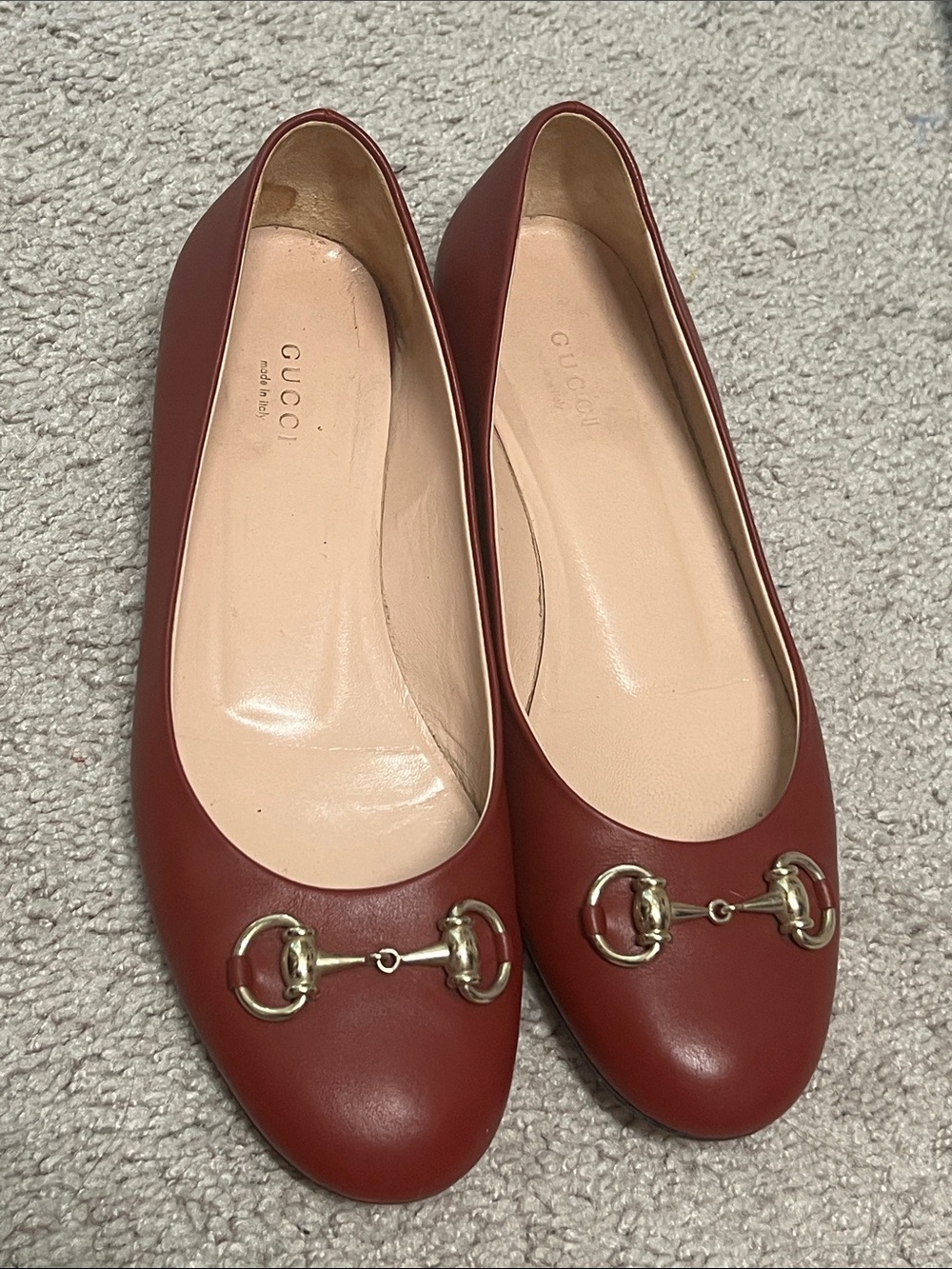 Gucci Women’s Burgundy Leather Horsebit Flats